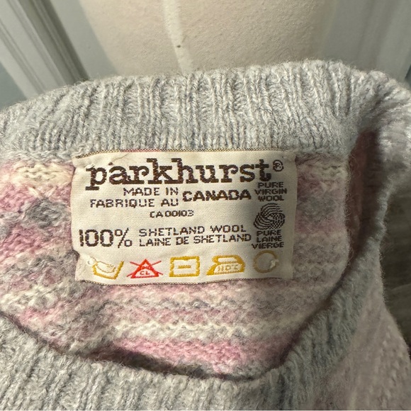 Parkhurst 100% shetland knit wool sweater jumper pullover pink grey - Picture 2 of 3
